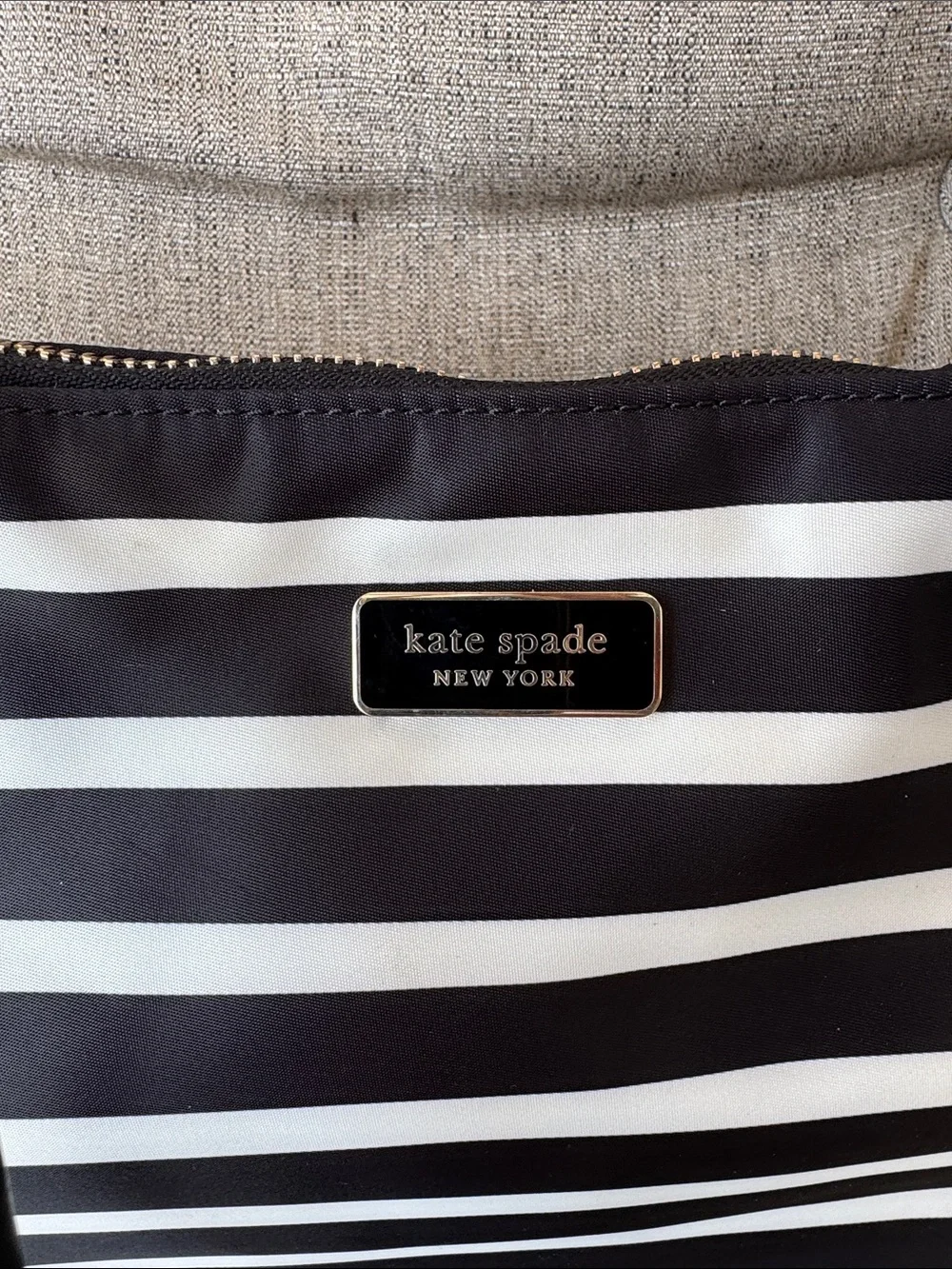 kate spade Black and White Striped Nylon Tote